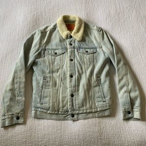 Sherpa Trucker Denim Jean Jacket Light Acid Wash